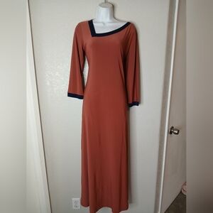 NWT Attitudes By Renee Asymmetrical Mauve & Navy Stretch Maxi Dress With Pockets